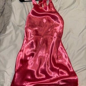 Satin Halter Neck Dress in Shimmering Pink